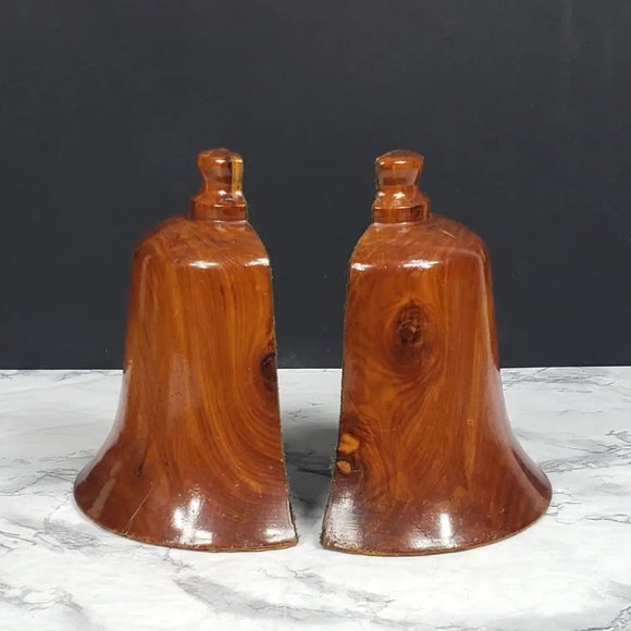 Handmade Wood Bell Bookend Set Vintage - Picture 8 of 9